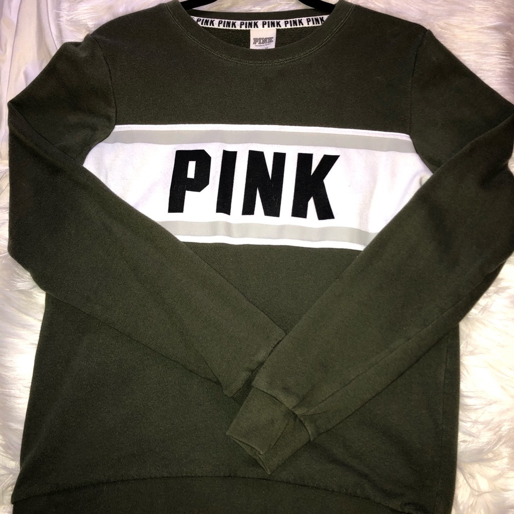 PINK Victoria’s Secret green pullover sweatshirt.